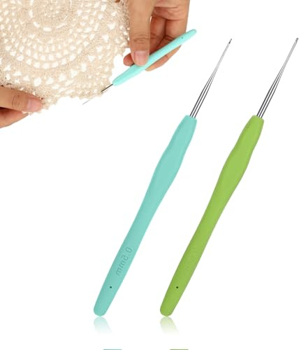 LXUEJIE 2 Stück Spitze Häkelnadeln 0.5mm 0.6mm Ultrafeine Häkelnadelset | Mini Häkelnadel Set mit Weicher Griff Zum Häkeln Und Stricken Feines Häkeln Häkelwerkzeug Für Strickanfänger
