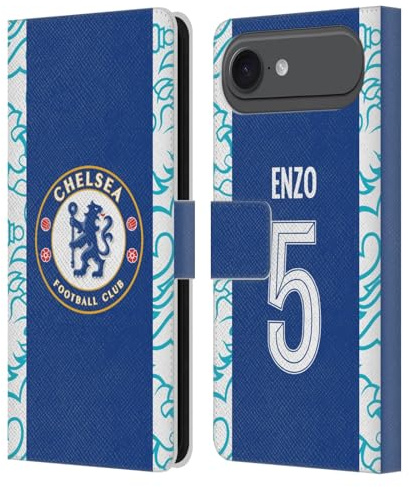 Head Case Designs Offizielle Chelsea Football Club Enzo Fernández 2022/23 Spieler Home Kit Leder-Wallet-Hülle Kompatibel mit Apple iPhone 17 Air