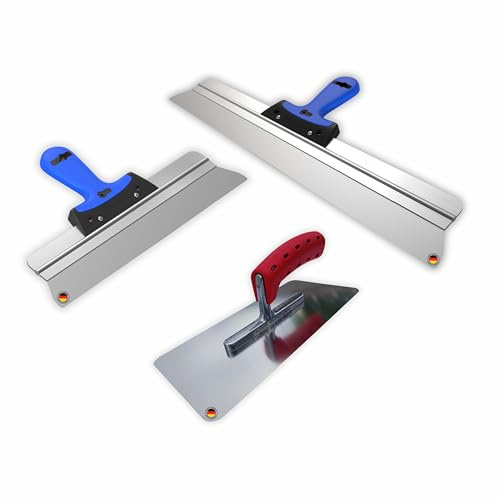 BACHSAM® Profi Glättekelle & Spachtel-Set, Made in Germany, Edelstahl, Traufel 280x130mm + Flächenspachtel 400mm & 250mm mit abgerundeten Ecken zum Verputzen, Spachteln (40cm,60cm, Glättekelle)