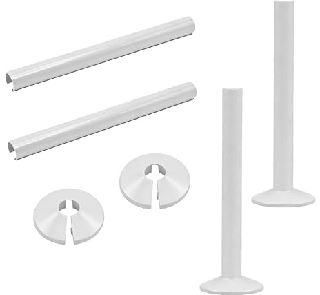 2 Pcs Radiator Pipe Covers White with Collars – 15 x 200 mm Snap-On Silicone Pipe Sleeves – PVC Pipe Cover Caps for Radiators and Heating Pipes