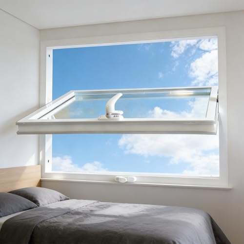 Finestra scorrevole a filo muro rotativa 360° premium – Vetro temperato, maniglia sicura, telaio metallico impermeabile per bagno, cucina, cantina, garage e ventilazione(White,20x20in/50.8x50.8cm)