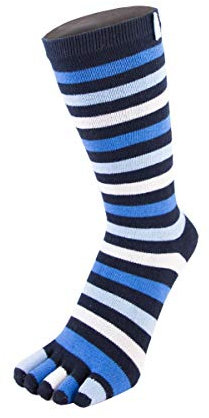 TOETOE - Men, Women Essential/Everyday Stretchy Mid-Calf Soft Cotton Seamless Stripy Toe Socks, Hygienic, Breathable, UK 4-11 | EU 35-46