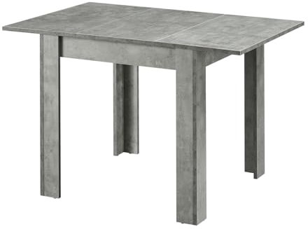 B&D home® LIVIUS Esstisch, ausziehbar 80–120 x 80 cm – moderner Küchentisch in Beton-Optik, platzsparend mit integrierter Aufbewahrung für Einlegeplatten, Holztisch für Küche & Esszimmer