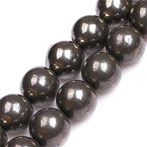 GEM-Inside Natural 20mm Silver Gray Pyrite Round Gemstone Semi Precious Loose Beads for Jewellery Making 15''