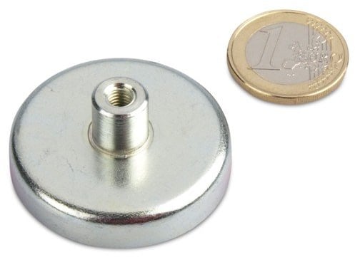 magnets4you - Ferrit Flachgreifer mit Gewindebuchse | Ø 40x8mm | Gewinde: M5 |Haftkraft: 12,8 kg | verzinkter Stahltopf, verwendbar bis 200°C