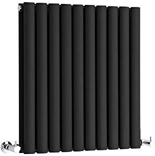 Milano Aruba Black Horizontal Double Oval Panel Radiator - 635mm x 595mm