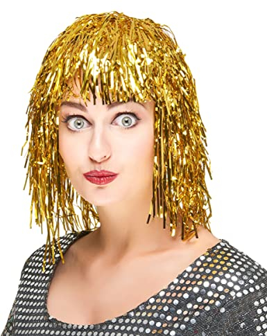 DEGUISE TOI Gold Lametta-Damenperücke WIG Gold Glatt Kunsthaar Perücke Erwachsene one size Retro