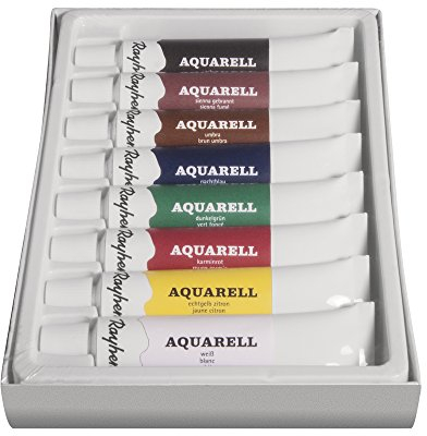 Rayher 38914000 Künstler-Aquarellfarben-Set, 8 Farben, je Tube 12 ml (Set 96ml), ideal für Papier, Pappe, Leinwand, Malkarton, für Einsteiger und Profikünstler