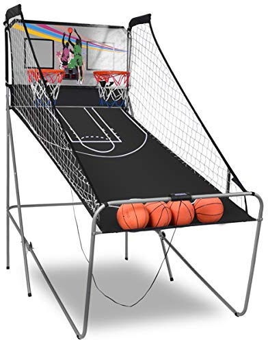 COSTWAY 8 in 1 Basketballautomat, elektrischer Baskeltballständer klappbar, Schießmaschine mit 4 Bällen, Luftpumpe & 8 Spielmodi, Arcade Basketballspiele Kinder für 2 Spieler (Grau)