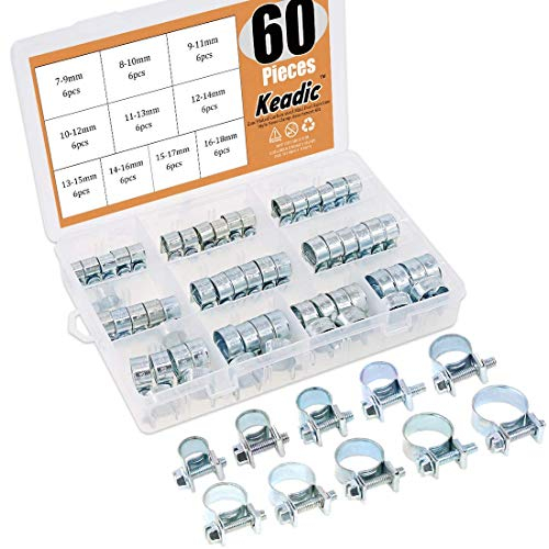 Keadic 60PCS 10 misure regolabile zincato acciaio al carbonio mini Style assortiti fascette di iniezione del carburante kit per vari diesel benzina tubo