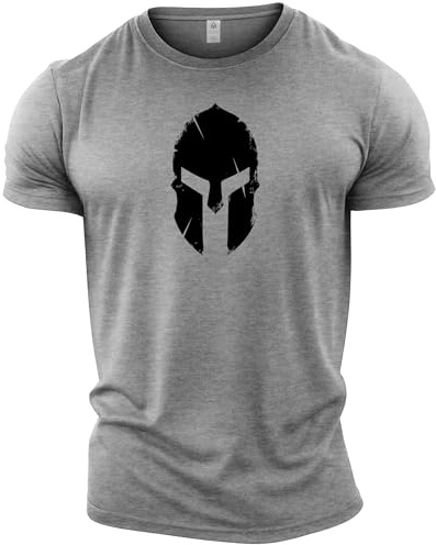Camiseta de culturismo Gymtier para hombre con dibujo de casco espartano para entrenamiento en gimnasio Gris gris (Sport Grey) M
