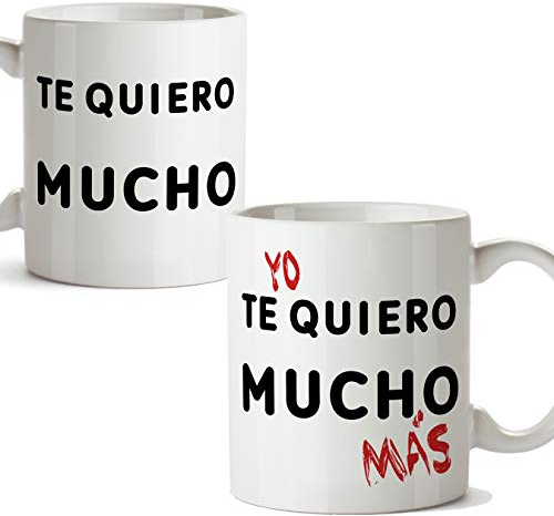 MUGFFINS Taza San Valentín (Te quiero) (Pack 2 Tazas) - Te quiero más - Regalos Originales y Divertidos de Aniversario para Novios, Enamorados, Pareja...