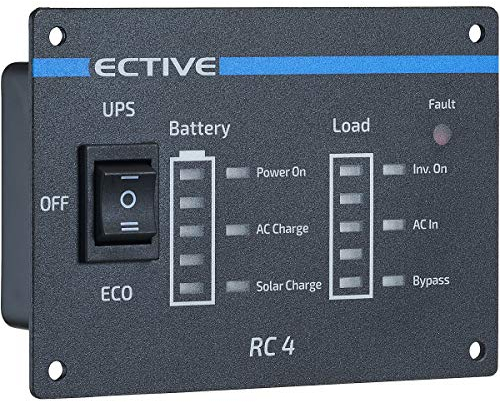 ECTIVE RC4 Wechselrichter Fernbedienung mit Ladestandsanzeige - 3m Kabel, RJ12- Batteriebetrieb, Fehler, Leistungs/Standby, Momentanverbrauch- Anzeige, EIN-/Aus-Schalter