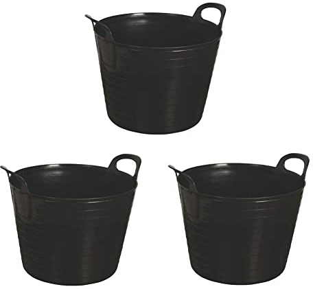 doodle and MOOZE 42 Litre Black Heavy Duty Large Flexi Tub Rubble Container Garden Home Flexible Plastic Storage Bucket (3, Black)