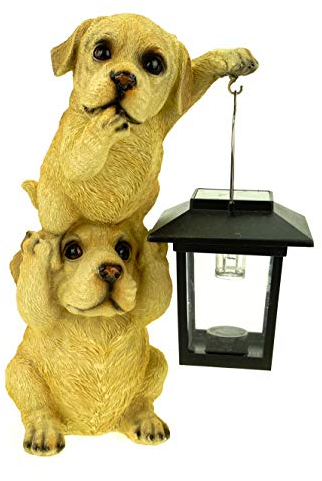 Kremers Schatzkiste Hundepärchen Turm mit Solarlaterne Figur Gartenfigur 24 cm Tierfigur Hund Labrador