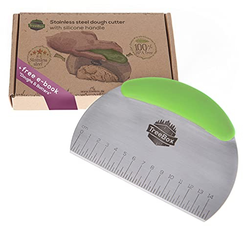 TreeBox Professional Stainless Steel and Silicone Dough Scraper - Modern, Plastic-Free Dough Cutter - Sturdy and Heat Resistant - Perfect for Cake, Tarts and Biscuits Mint