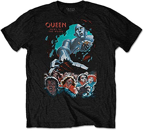Queen T-Shirt News of The World Vintage Band Logo Neu Offiziell Herren Schwarz Größe L