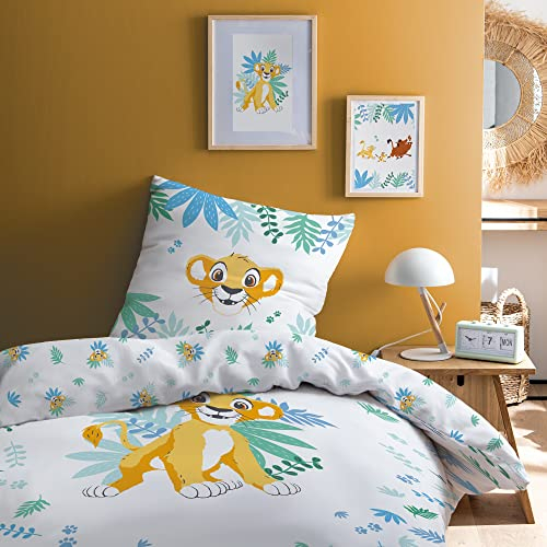 CTI Parure de lit imprimée 100% Coton, Disney Home Le Roi Lion Simba 140x200 cm 47641 Blanc/Jaune