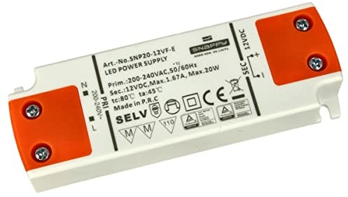 Slim Trafo 12 V, dünnes Netzteil DC 12 V, flaches Design, ideal für LED-Streifen Installation im Schrank (20 W 1,67 A 102 x 35 x 16 mm)
