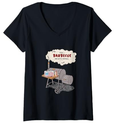 Damen Ja, ich grille und schaue Football Smoke Neuheit Spaß Humor T-Shirt mit V-Ausschnitt