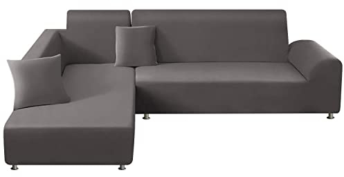 ShowyLive Sofa Überzug Couch Überzug 2er Set für Ecksofa L-Form Sofabezug 3 Sitzer+3 Sitzer, mit 2 Stück Kissenbezug, Grau