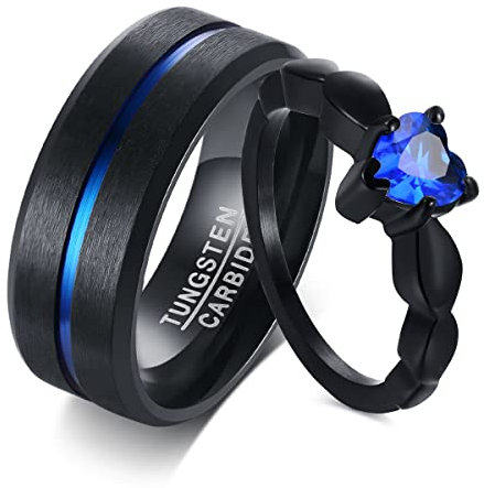 FLHEART Personalisierte Paar Ringe: Benutzerdefinierte Gravur Name 2 Ton Edelstahl und Wolfram Matching Promise Ring Hochzeit Band Verlobungsring für ihn und sie, Paar Schmuck Geschenkidee
