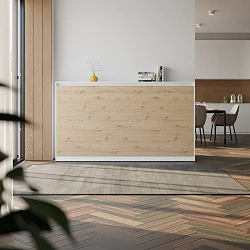 Generisch Schrankbett 100x200 cm Horizontal W1 Klassik Platinweiss/Wildeiche mit patentierten Gasdruckfedern