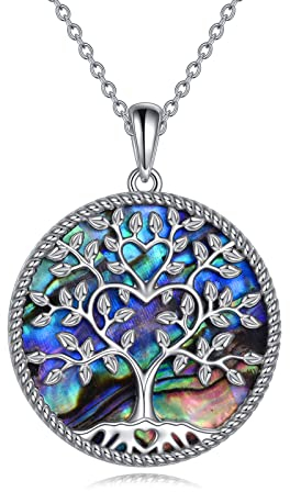 YAFEINI Baum des Lebens Halskette 925 Sterling Silber Lebensbaum Ketter Liebe Herz Baum des Lebens Anhänger Halskette Schmuck für Damen Männer (Abalone Liebe Herz Baum des Lebens)