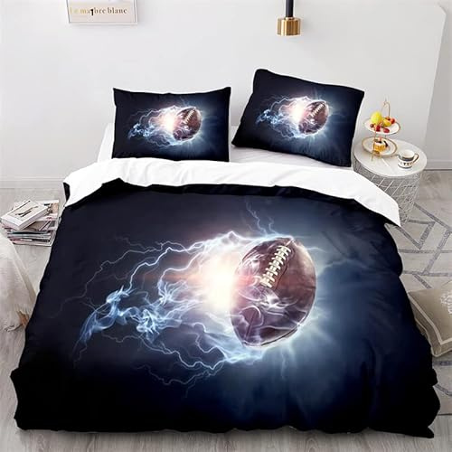 Housse de Couette 200x200 Rugby Noir Parure de Lit avec Fermeture ÉClair Respirante Housse de Couette + 2 Taies d'oreillers 65x65cm Adaptées aux Adultes et aux Enfants