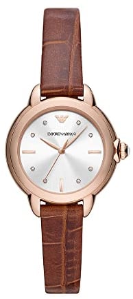 Emporio Armani Orologio Donna, movimento a tre lancette, cassa in acciaio inossidabile da 32 mm riciclata in oro rosa (almeno 50%) con cinturino in pelle, AR11525