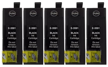 5 kompatible Druckerpatronen T3591 - T35XL Black, kompatibel mit Epson Workforce Pro WF-4720 DWF, WF-4725 DWF, WF-4730 DTWF, WF-4735 DTWF, WF-4740 DTWF