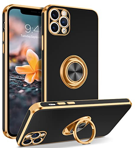 GUAGUA iPhone 11 Pro Max Case with 360° Ring Holder Slim Shockproof Kickstand Support Magnetic Car Mount Women Men Non-Slip Protective Phone Cover for iPhone 11 Pro Max 6.5 inch, Black
