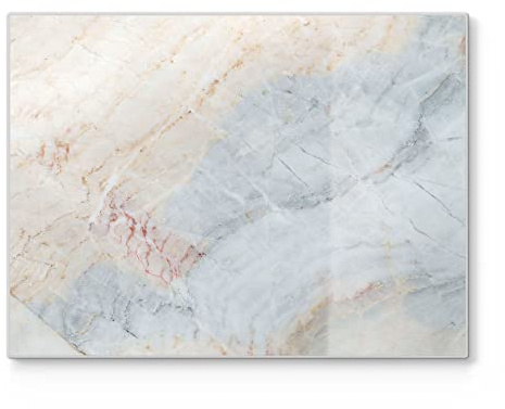 DEQORI Schneidebrett aus Glas | groß 40x30 cm | Motiv Zarte Marmorfärbung | Design Schneideplatte für Küche | Frühstücksbrett antibakteriell & rutschfest | Glasplatte & Servierplatte