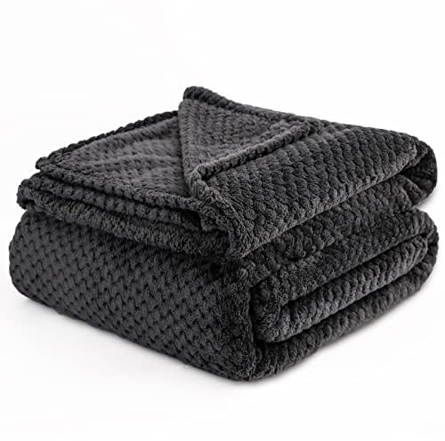 GLS Home Luxury Throw Blanket Double Size Waffle Honey Comb Throw Blanket Super Soft Lightweight Warm Cosy Fleece Throws for Couch Bedspread Travel Sofa Throw Blanket (CHARCOAL, King - 200x240cm)
