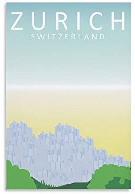 ONOTIO Zürich Schweiz Vintage Reise Poster Landschaft 20 x 30 cm Wandkunst Bild Leinwand Kunst Poster Modern Familie Schlafzimmer Dekor Poster