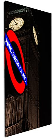deyoli Underground Schild in London Panorama 100x50 cm als Leinwandbild, Motiv fertig gerahmt auf Echtholzrahmen, Hochwertiger Digitaldruck mit Rahmen