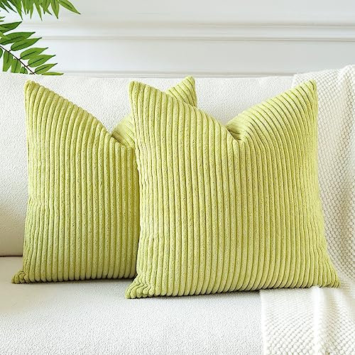 JOTOM 2er Set Cord Kissenbezüge Kissenhülle Dekorative Zierkissen Sofakissen Couchkissen Dekokissen Kissenbezug Deko Kissenhülle für Sofa Wohnzimmer 45x45cm Blassgrün