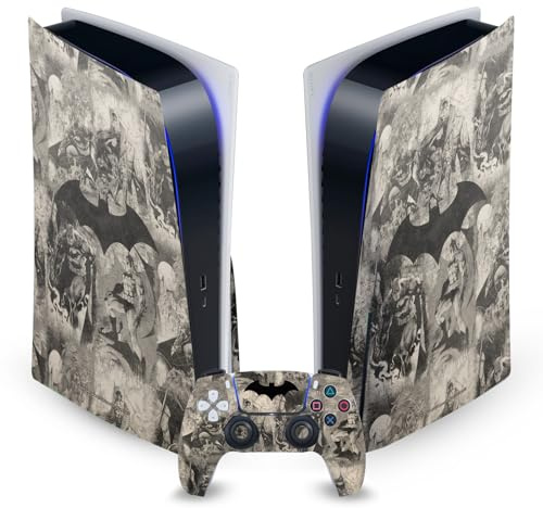 Head Case Designs Officially Licensed Batman DC Comics Collage Distressed Logos And Comic Book Vinyl Faceplate Sticker Gaming Skin Decal Cover Compatible With PS5 Disc Console & DualSense