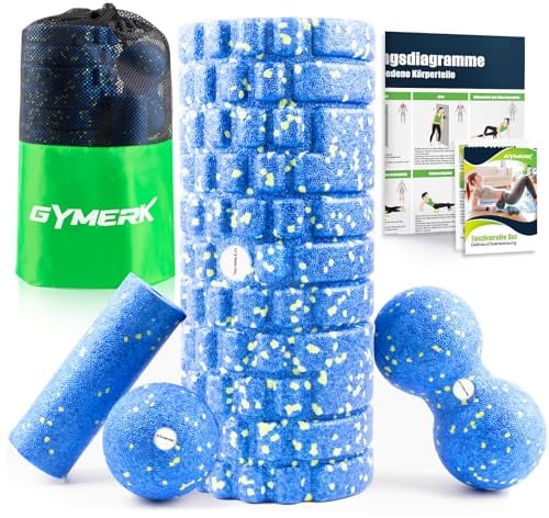 Faszienrolle Set mit 3D-Texturmassage, Enthält Anweisungen und Poster in Deutscher Sprache Tragetasche, Yoga Faszien Set mit Faszienball Faszienrolle Klein Duoball