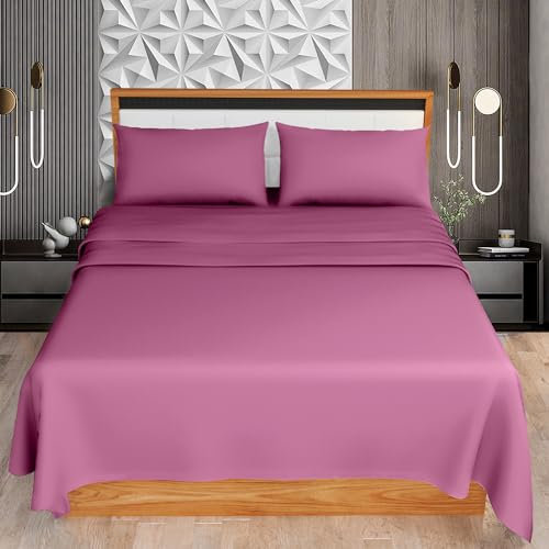 KOHSAR Fuchsia King 4 Pieces Sheet Set (Flat Sheet + Fitted Sheet + 2 Pillowcases) - Fuchsia Bed Sheets King Bedding Set - Easy Iron King Size Bed Sheets Set - Poly Cotton Kingsize Sheet Set