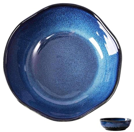 TYMYYS Saladier Bleu, Bol Petit Dejeuner, Assiettes Plates Colorées, Assiette Creuse Pates Ou Risotto, Assiettes Service De Table Porcelaine -28 Oz