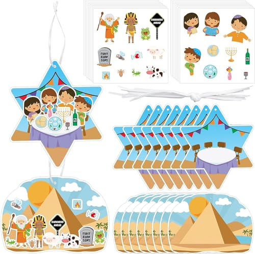 EGuangwiua 48tück Eine Pessach-Szene gestalten Aufkleber Verzierung für Kinder DIY Fröhliches Pessach Papierhandwerk Hängende Ornamente Feiertag Party Zubehör Pessach Seder-Mahlzeit Zuhause Dekoration