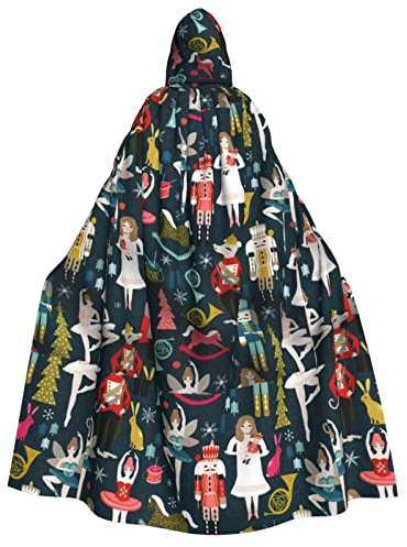Women'S Nutcracker Ballet Xmas Dance Print Hooded Cloak Unisex Men,Women,Children Cosplay,Party, Carnival,Witch Costume
