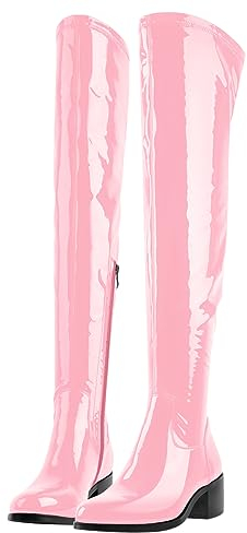 MissHeel Elastische Stiefel Langschaft Overknee Blockabsatz Lack Pink EU 46
