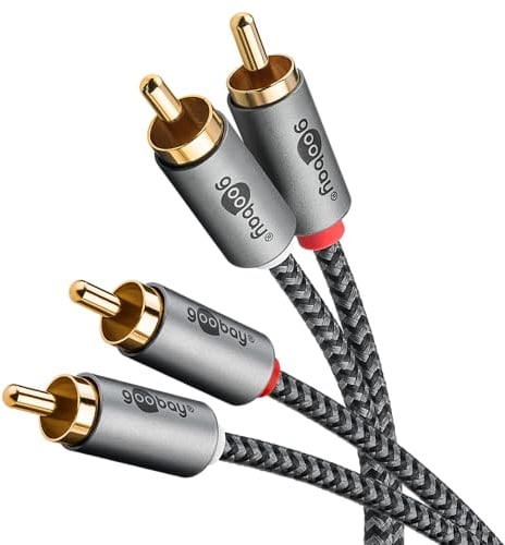 goobay 65293 Cable Cinch estéreo 2m / 2x enchufe cinch a 2x enchufe cinch/cable RCA Cable para amplificador Blu Ray HiFi estéreo/cable audio textil dorado