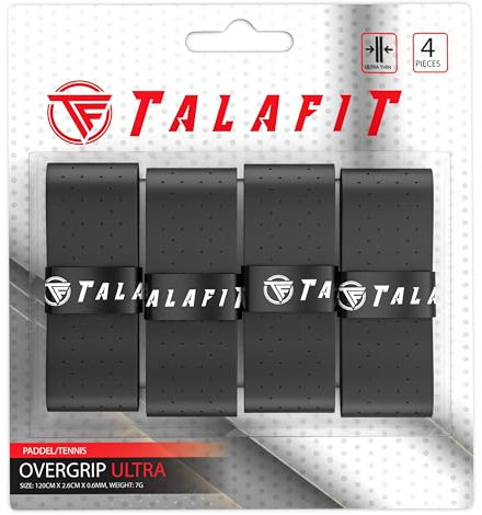 TALAFIT OverGrips Padel Ultra ADHERENTES - Grip Padel Modelo Pro - Empuñadura Pala Padel - Overgrip Pádel Perforados - - Grip Tenis - Accesorios Padel - Máximo Agarre… (Negro X4)