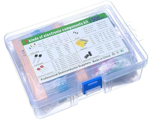 KSOPUERT Lot de 1500 composants électroniques - Résistances à couche métallique DIP - Diodes LED - Diodes communes - Transistors - Condensateur électrolytique - Condensateurs en céramique