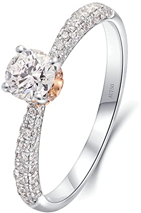 Beydodo Ring für Frauen Bicolor 750, Eheringe 4-Steg-Krappenfassung mit Diamant 0.4ct Trauringe Verlobungsringe Nickelfrei Gr.54 (17.2)