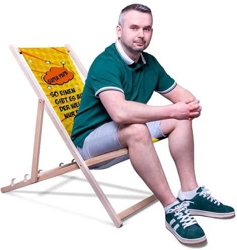 DreamRoots Vatertagsgeschenk für Papa Liegestuhl Holz klappbar aus Buchenholz, bis 130 kg, mit Verstellbarer Rückenlehne faltbar und robust - Bester Papa Geschenke