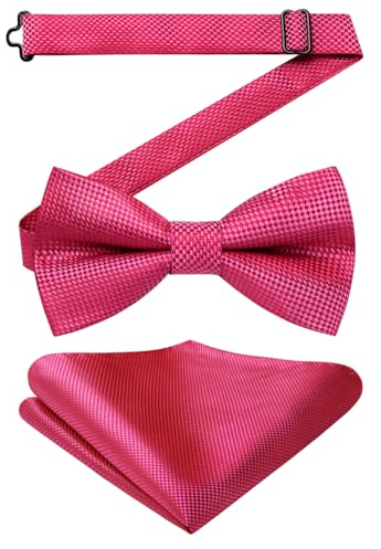 Enlision Fliege Rosa mit Einstecktuch für Herren Vorgebunden Fliege Einfarbig Hochzeit Party Smoking Anzug Fliegen